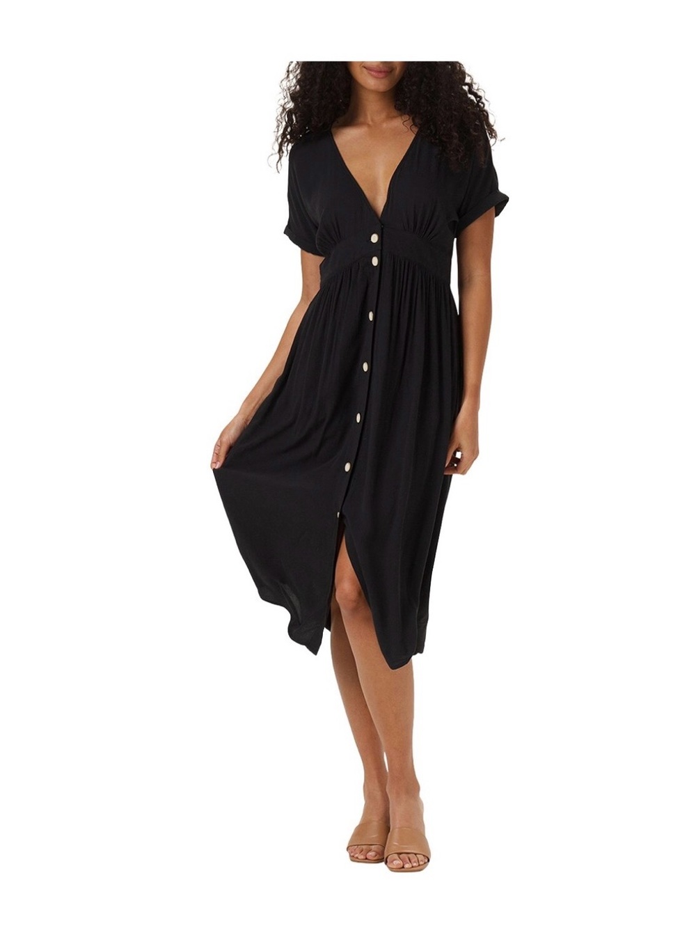 The Normal Brand Black Button-Front Midi Dress